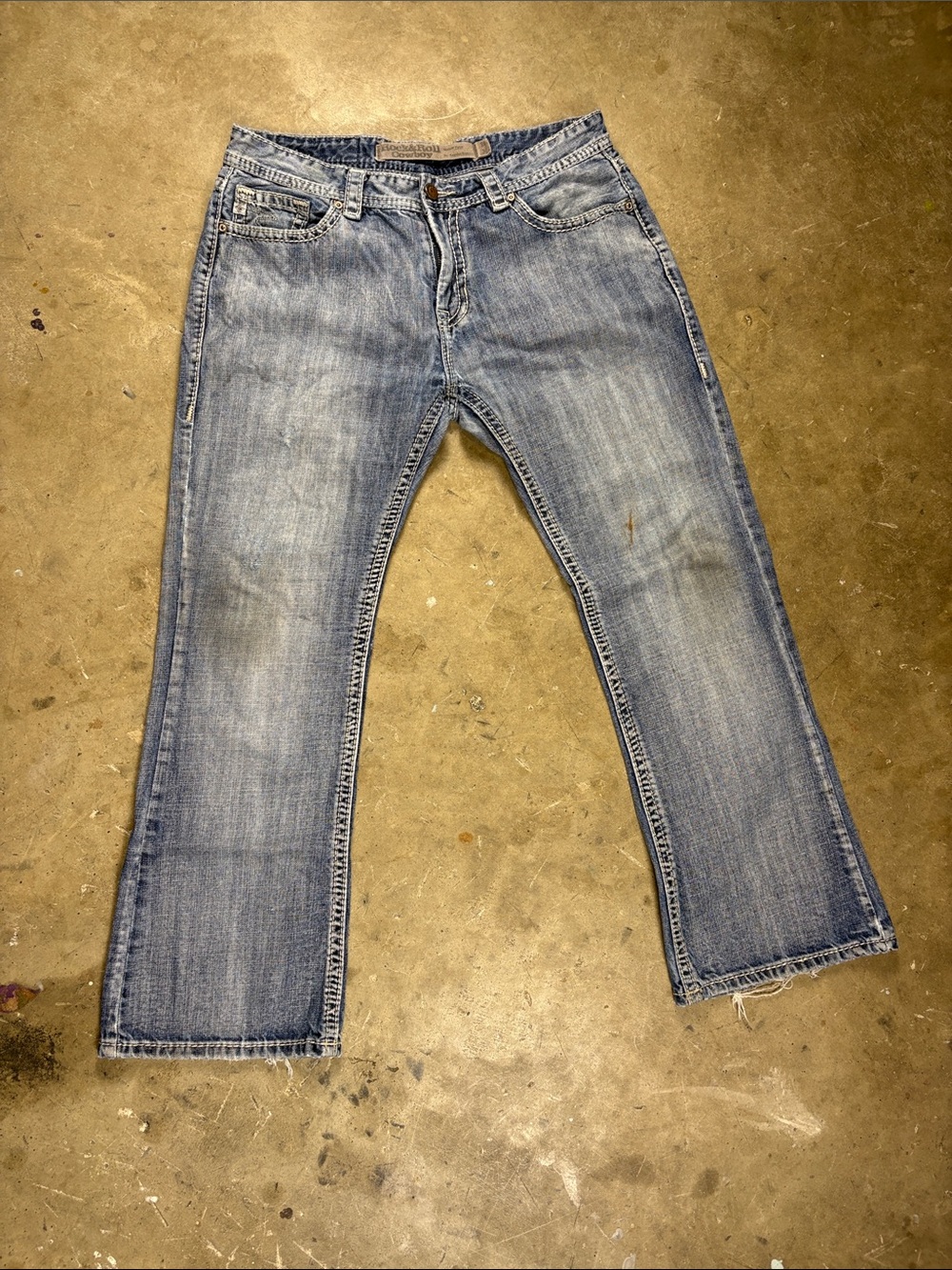 Men's  Rock&Roll Cowboy Straight and Wide-Leg Light Blue Jeans 36 32